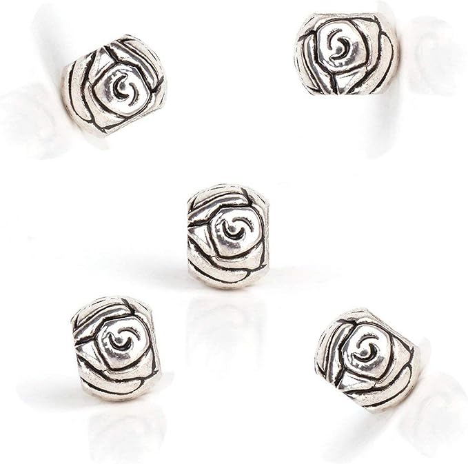RUBYCA 30pcs Tibetan Silver Tone Spacer Beads Fit European Charms Bracelet Art Rose Design