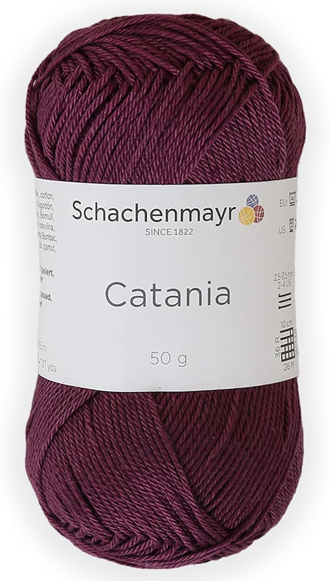 1 Skein/Pack Schachenmayr (SMC) Catania Originals Yarn, Each Ball 1.76 Oz (50gr) / 136 Yards (125 m), 100% Mercerized Cotton for Knitting and Crochet Yarn, Sport Weight, 394 - Burgundy