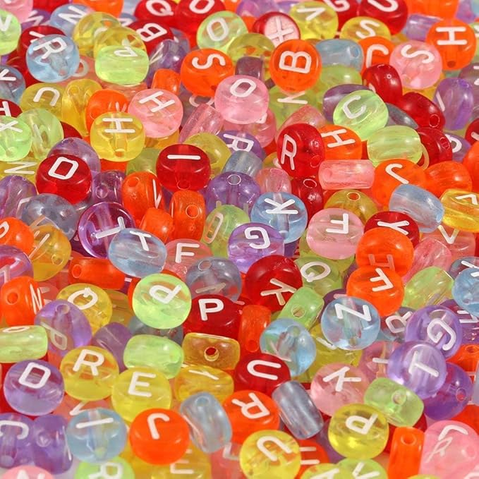 Yochus 1000pcs White Round Acrylic Alphabet Beads 4x7mm Black Letter A-Z Beads for Jewelry Making and DIY Bracelets, Necklaces, Key Chains
