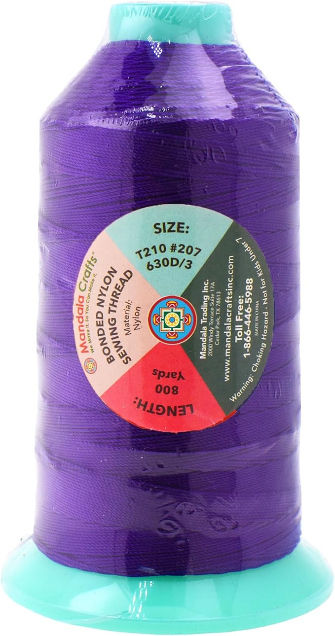 Mandala Crafts Size 207 630D T210 Bonded Nylon Thread - True Purple 800 YDs Tex 210 Heavy Duty Sewing Threads for Leather, Jeans, Weaving, Outdoor Marine Upholstery