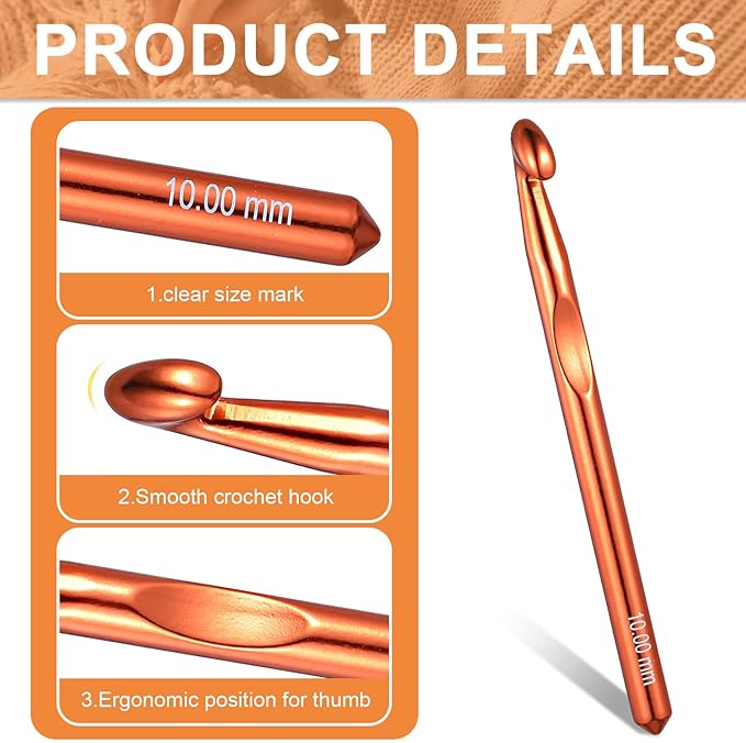 3pcs Large Crochet Hook, 15mm 12mm 10mm Aluminum Crochet Big Huge Crochet Hooks for Chunky Yarn Crochet Needles Big Standard Size Crochet Hooks