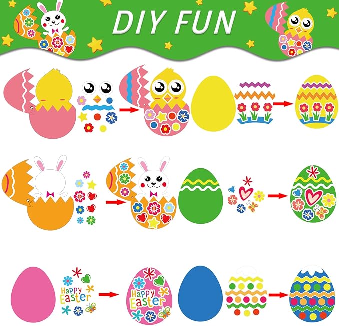 chiazllta 30 PCS Easter Egg Bunny Craft Kits for Paper DIY Easter Chick Egg Rabbit Craft Kits for Home Game Art Activities Party Favors