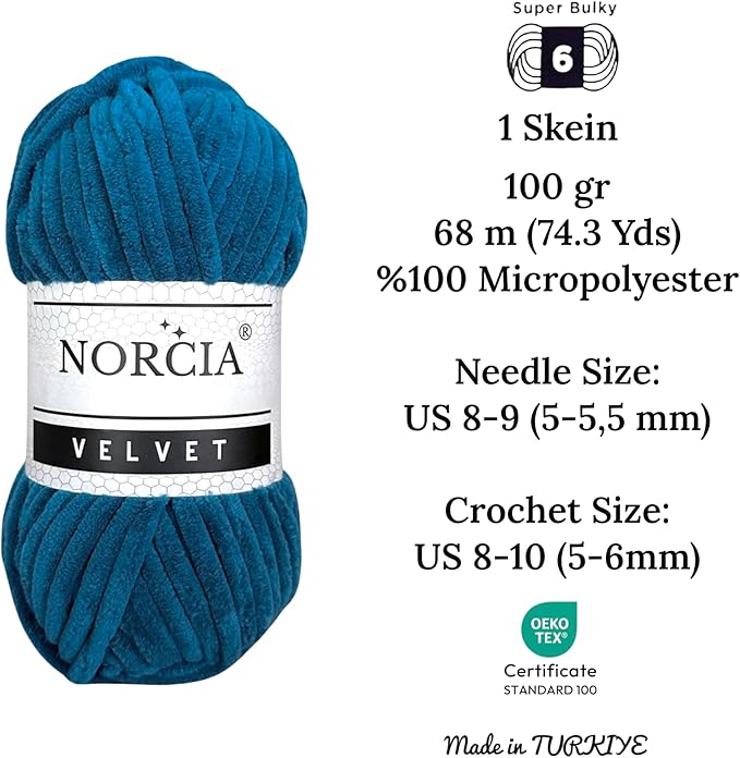 Soft Velvet Yarn Chenille Yarn for Crocheting Baby Blanket Yarn for Knitting Amigurumi Yarn Fancy Yarn for Crochet Weaving Craft (Mykonos Blue, 3 Skeins)