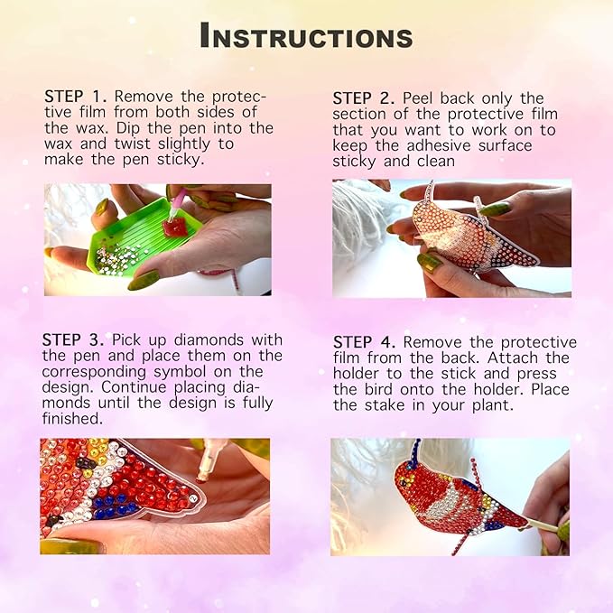 BEAUTYMEHNDI STORE 10 Pack Diamond Art Bird Plant Stakes – DIY Hummingbird Mini Diamond Painting Kit for Adults, Garden Decor for Potted Plants, Gift for Plant Lovers