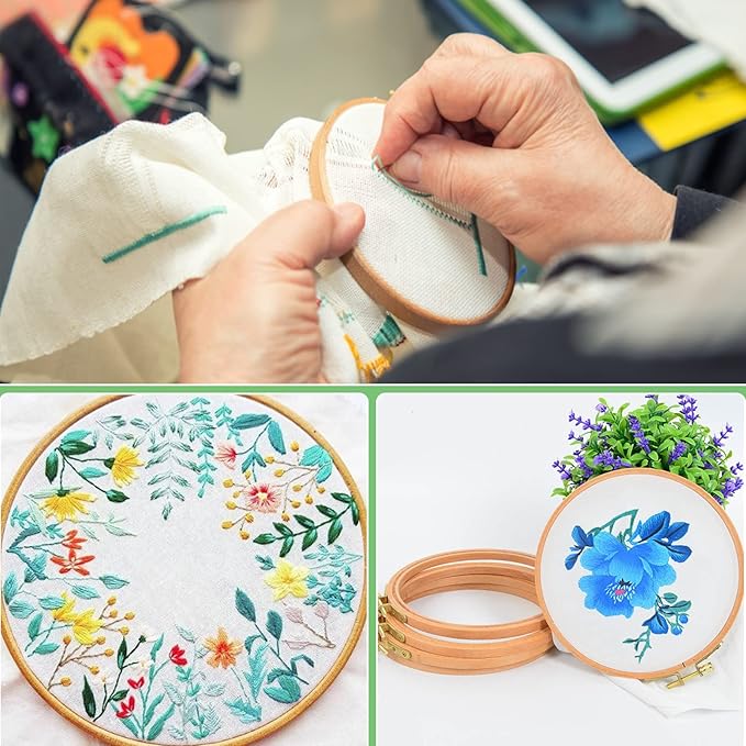 zocone 6 pcs beech wood embroidery hoops, wood circle hoop ring cross stitch hoop for embroidery, cross stitch, needlework, art craft handy sewing and christmas decoration (size-6")