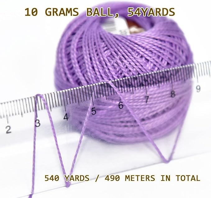 Double Mercerized Egyptian Long Staple Cotton Pearl Thread Ball 10 Grams Rainbow Color Embroidery Thread 10 Colors per Box for Crochet Hardanger Cross Stitch Hand Embroidery,Purple Series