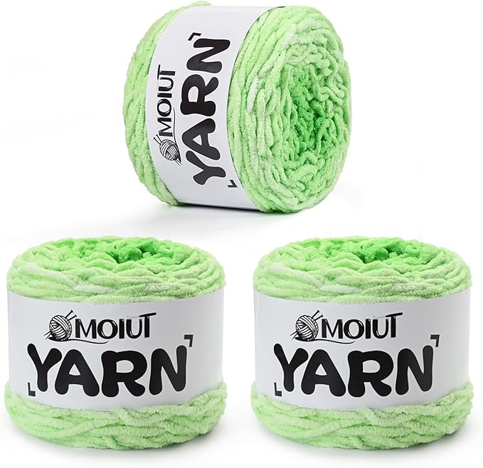 Blanket Perfect Ombre Cake Yarn - Baby Yarn for Crocheting Soft - 3 Pack of 10.6oz/300g - #6 Super Bulky - 197 Yards for Knitting, Crafts & Amigurumi, Chunky Chenille Yarn(3 Tea Green)