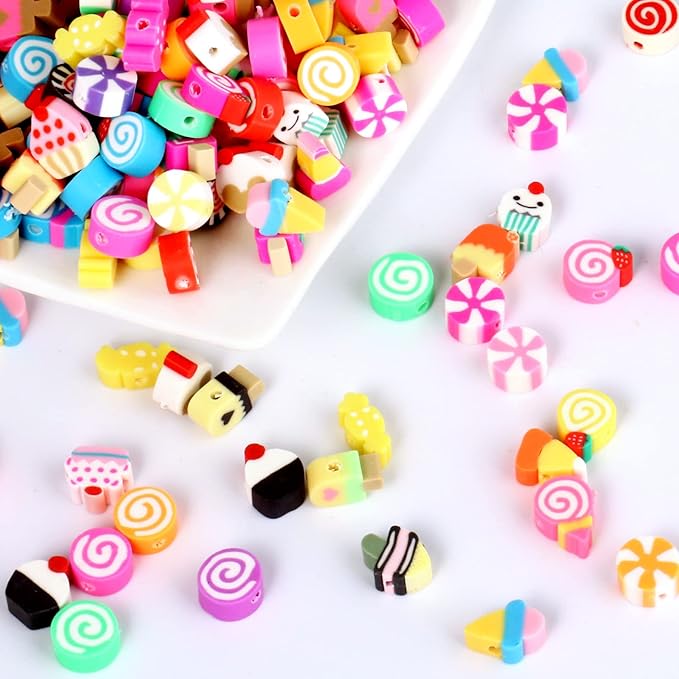 200PCS Colorful Candy Polymer Clay Beads 10mm Mixed Candy Ice Cream Spacer Beads Handmade Polymer Clay Beads Kit Bulk for Jewelry Making DIY Bracelet Necklace