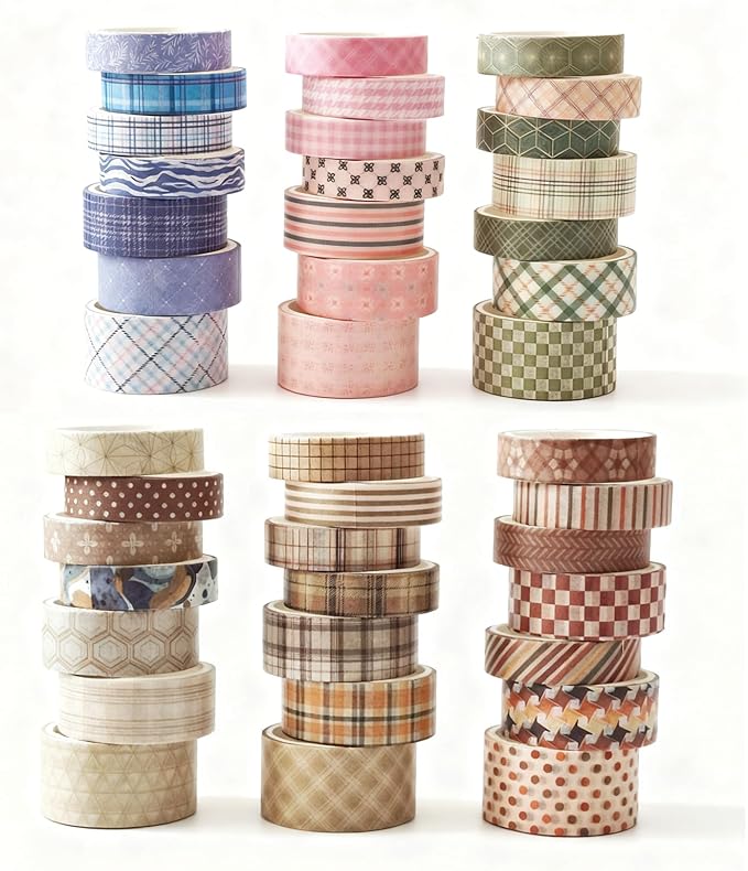 Washi Tape, 42 Rolls Aesthetic Colored Decorative Cute Scrapbook Tape for Scrapbooking Supplies Journaling Craft Junk Journal