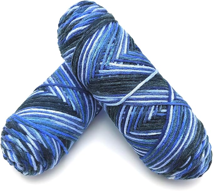 5-Ply Variegated Yarn 200g/2pcs, Acrylic 100%, Chunky Weight 2.5mm, Soft & Cozy, Vibrant Colors, Full Hand Feel for Knitting Sweaters, Scarves, Shawls, Hats (3#Deep Blue)