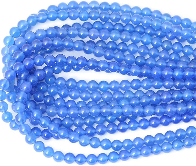 45PCS 8mm Smooth Surface Blue Agate Round Loose Beads Energy Stone for Jewelry Making 1 Strand 15"