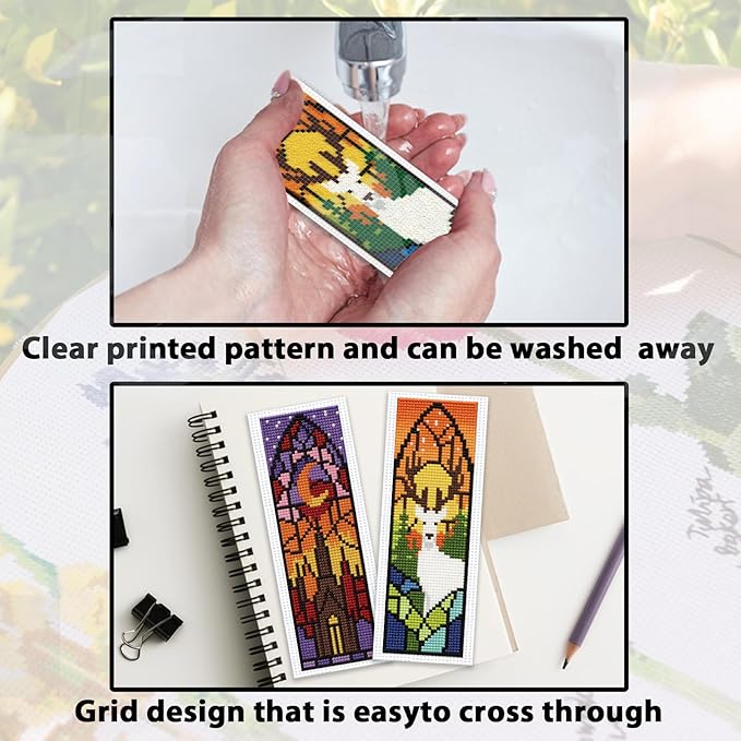 ACRNIGHEET 6PCS Cross Stitch Kits Stamped Cross Stitch Bookmark Kit for Beginner Adults Window View DIY Embroidery Bookmark Kit Needlepoint Kits with Instructions Book Lovers Craft Gift 8.5''x3'' 11CT