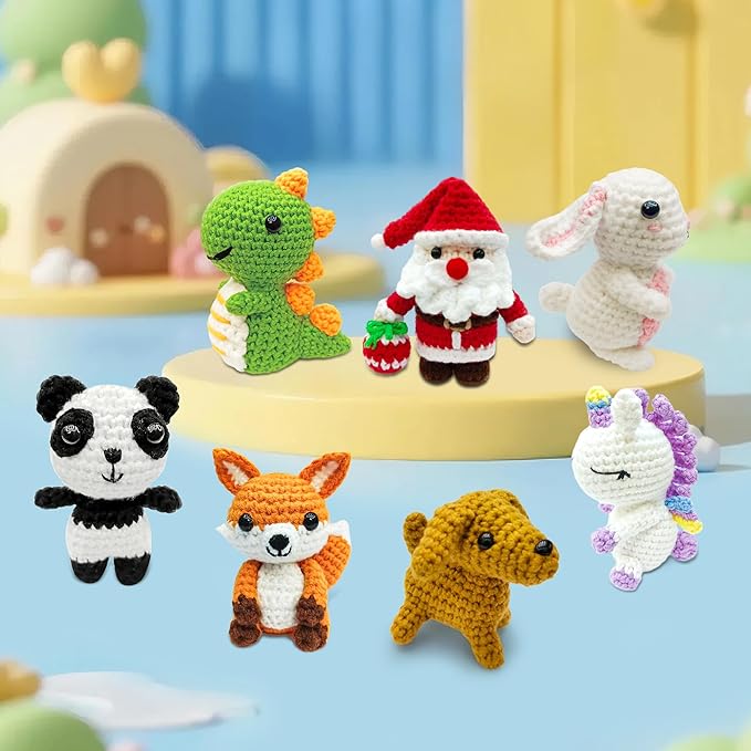 huashiluo 8pcs crochet kit for beginners, 2026 diy craft for adults and kids, great gift for crochet lovers, crocheting animal kits with step by step videos,yarn,crochet hook
