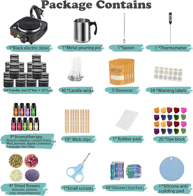 Haccah Candle Making Kit with Wax Melter, DIY Arts&Crafts Gift for Adults,Beginners,Candle Making Supplies,Including Electronic Stove, Rich Scents,Wicks, Candle tins, Dyes, Stickers, Melting Pot