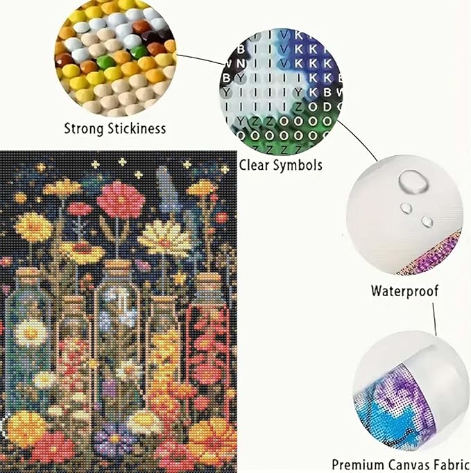 GEMFAMILY 5D Flowers Diamond Art Kits for Adults,Diamond Painting Kits for Bottle Flower,DIY Round Full Drill Diamond Painting Kits for Beginner Home Wall Decor 12 X 16 Inch