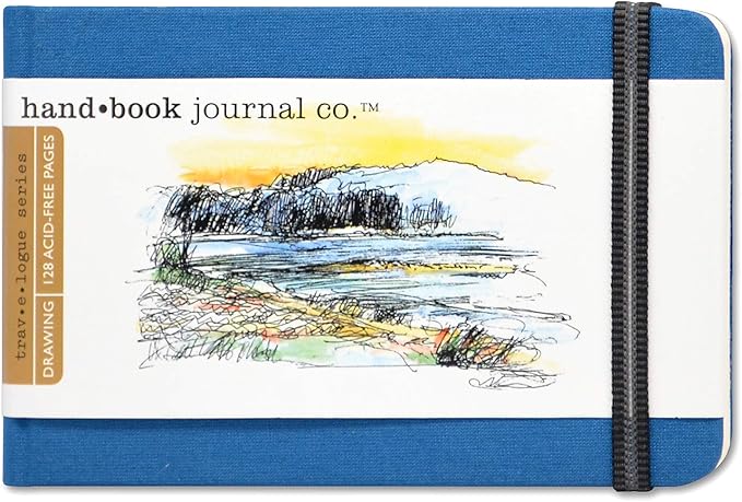 Handbook Journal Co. Travelogue Artist Canvas Cover Travel Notebook for Drawing and Sketching, Ultramarine Blue, Pocket Landscape 3.5 x 5.5 Inches, 130 GSM Paper, Hardcover w/Pocket