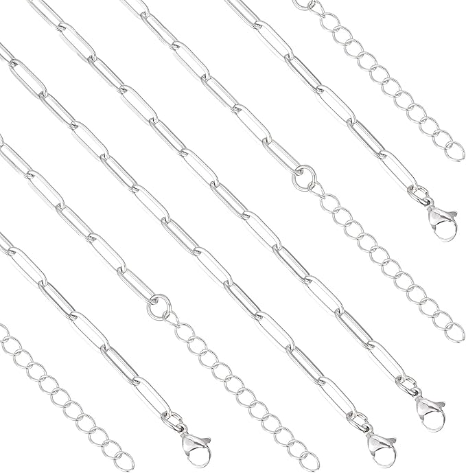 16 Pack Charm Bracelet Chain Bulk Gold Plated Stainless Steel Paperclip Chains Bracelets for DIY Jewelry Making