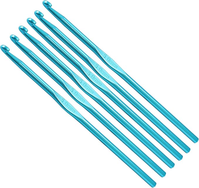Auvotuis 6Pcs 5mm US Size H (Size 8) Aluminum Crochet Hook Knitting Needles for DIY Craft Yarn,DIY Gift for Adults Kids Children Beginners(Blue)