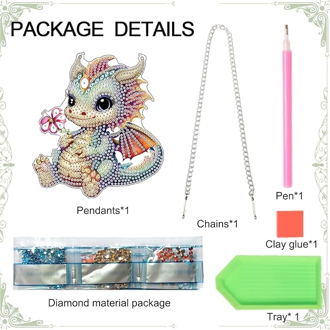 Cute Dragon Diamond Art Kits for Adults Hanging Sign, Special Shaped Diamond Painting Pendant Suncatcher, DIY 5D Crystal Rhinestone Dragon Diamond Art Ornament for Wall Door Window Home Decoration