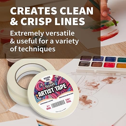 3 Pack White Artist Tape - Masking Artists Tape for Drafting Art Watercolor Painting Canvas Framing - Acid Free 0.4 Inch Wide 180FT Long