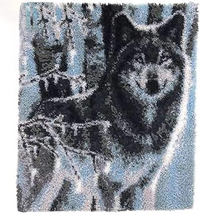 ZFFLYH Large Latch Hook Kits for Adults Rug, 3D Tapestry Yarn Needlework Cushion Making Crafts, Snow Wolf (43X34.5Inch/109X88cm)