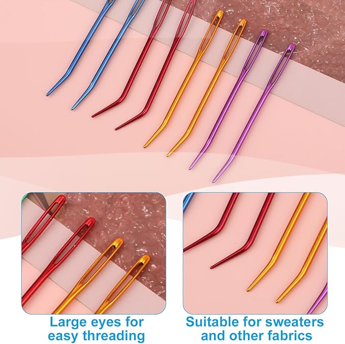 26 Pcs Large Eye Sewing Needles Kit, Yarn Darning Tapestry Needle Set Big Eye Sewing Needles Bent Curved Tip Crochet Needles Stitch Markers Accessories for Weaving Quilting Beading Project Supplies