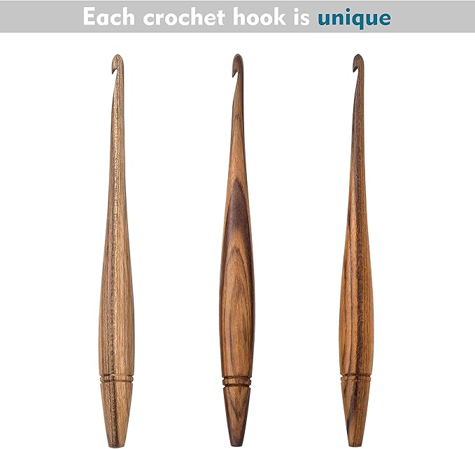 Ommi Ergonomic Handle Crochet Hooks | Handcrafted 7’’ Teak Wood Crochet Hook | Knitting Needle, Craft Yarn Weave | Best Gift! (Teak, 6 mm)