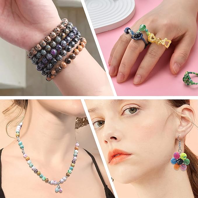200pcs 8mm Crystal Beads for Jewelry Making Adults, 10 Colors Bracelet Beads Gypsy Polka Dot Round Glass Beads for DIY Bracelets Earrings Necklaces Crafts