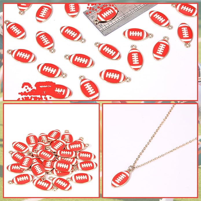 NVENF 30PCS Football Charms for Jewelry Making, Enamel Football Charms for Bracelet Necklace Earrings Making, Red Black White Blue Purple Orange Game Day Football Charm Bulk