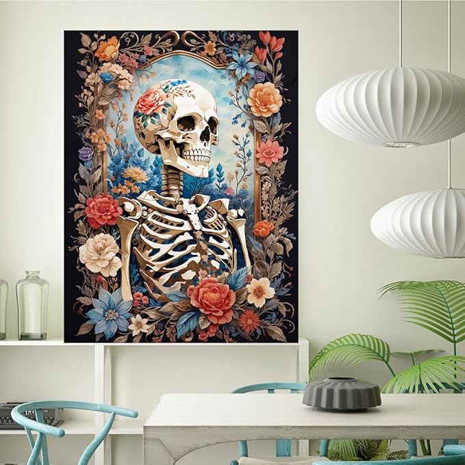 Meothan Skull Flower Diamond Painting Kits for Adults DIY Skull Skeleton Diamond Art Kits Full Round Drill 5D Full Drill Crystal Rhinestone Gem Art Craft Home Wall Decor 12 x 16 Inch