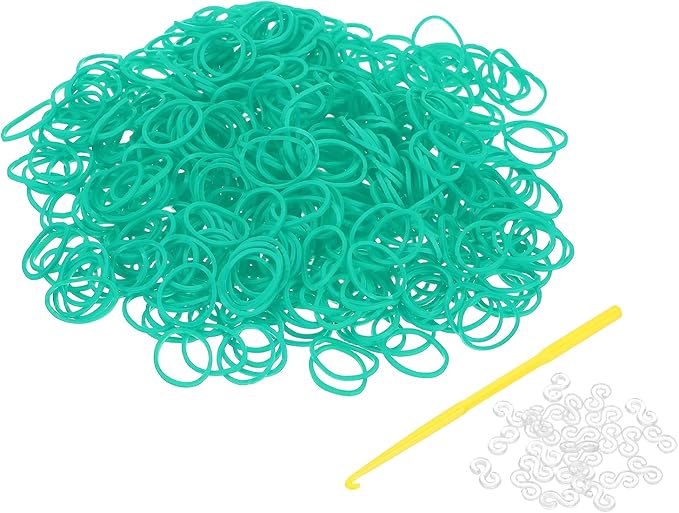 uxcell 600Pcs Loom Rubber Band, Bracelet Making Refill Kit Elastic Loom Band with 25Pcs S-Clips and 1Pcs Crochet Hooks for Weaving DIY Handcrafts, Light Green