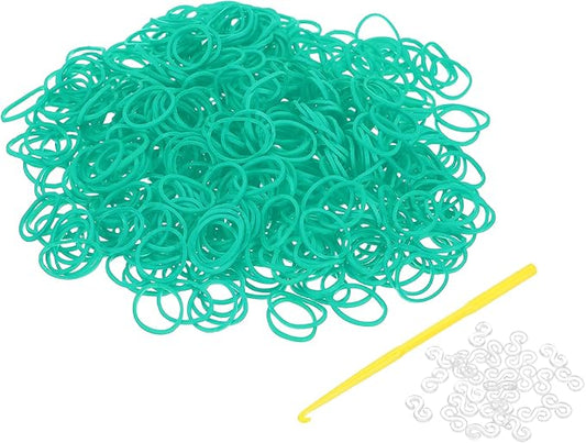 uxcell 600Pcs Loom Rubber Band, Bracelet Making Refill Kit Elastic Loom Band with 25Pcs S-Clips and 1Pcs Crochet Hooks for Weaving DIY Handcrafts, Light Green