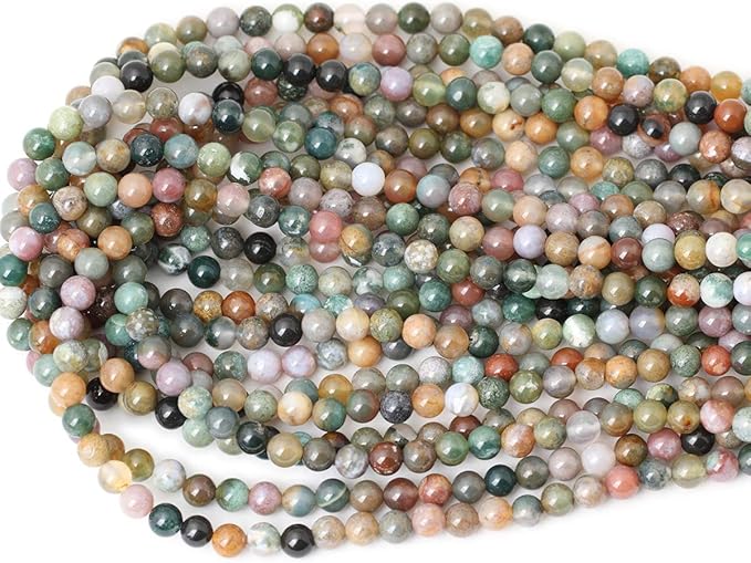 60PCS 6mm Natural Indian Agate Gemstone Round Loose Beads for Jewelry Making DIY 1 Strand 15"