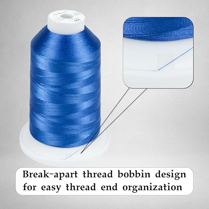 Simthread 6 Spools Embroidery Thread Set, 3000 Yards 40WT 100% Polyester Trilobal Machine Thread for Professional & Home Use, Compatible with Brother, Singer, Janome & More, Blue Series