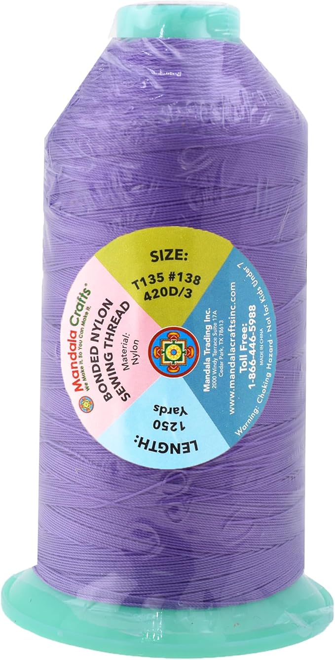 Mandala Crafts Size 138 420D T135 Bonded Nylon Thread - Lilac 1250 YDs Tex 135 Heavy Duty Sewing Threads for Leather, Jeans, Weaving, Outdoor Marine Upholstery