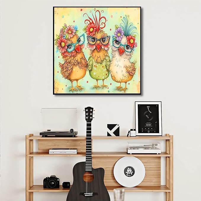 mrpwnle Chicken Diamond Painting Kits for Adults,DIY Chickens Diamond Art Kits for Beginners,5D Diamond Art Dotz Kits Round Full Drill Diamond Painting for Home Wall Decor Gift 12×12inch