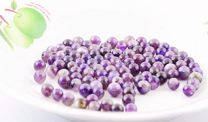 Natural Stone Beads 100pcs 10mm Amethyst Round Genuine Real Stone Beading Loose Gemstone Hole Size 1mm DIY Smooth Beads for Bracelet Necklace Earrings Jewelry Making (Amethyst, 10mm)
