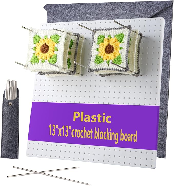 13’’Crochet Blocking Board with 20 Pegs/Pins Granny Square Blocking Boards for Crochet Projects,Plastic Waterproof Crochet Peg Blocking Board Gift for Crocheters and Beginners