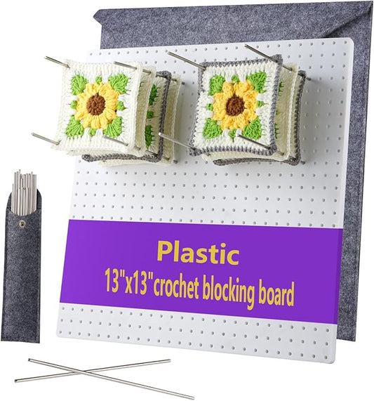13’’Crochet Blocking Board with 20 Pegs/Pins Granny Square Blocking Boards for Crochet Projects,Plastic Waterproof Crochet Peg Blocking Board Gift for Crocheters and Beginners