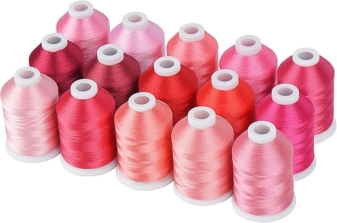 Simthread 15 Spools Pink Series Polyester Embroidery Thread Set, Each Spool Sewing Thread 40WT and 1100YD for Embroidery Sewing Machine