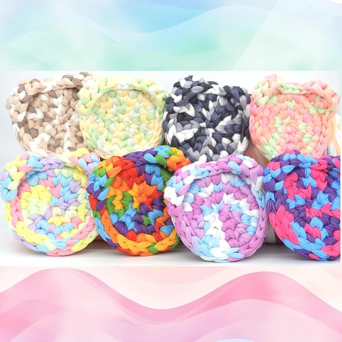 Tshirt Yarn for Crocheting,Rainbow T Shirt Chunky Elastic Fabric Thick T-Shirt Crochet Yarn for Beginners Crocheting Hand Knitting Bag/Basket/Coasters/DIY Crafts/Home Decor 200G-Green Orange Blue