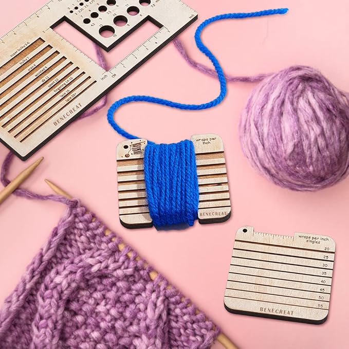 BENECREAT 3Pcs Knitting Needle Gauge Multifunctional Wood Spinning Control Card Knitting Tool for Spinners Yarn WPI Guide Gauge Measuring Tools Crochet Accessories