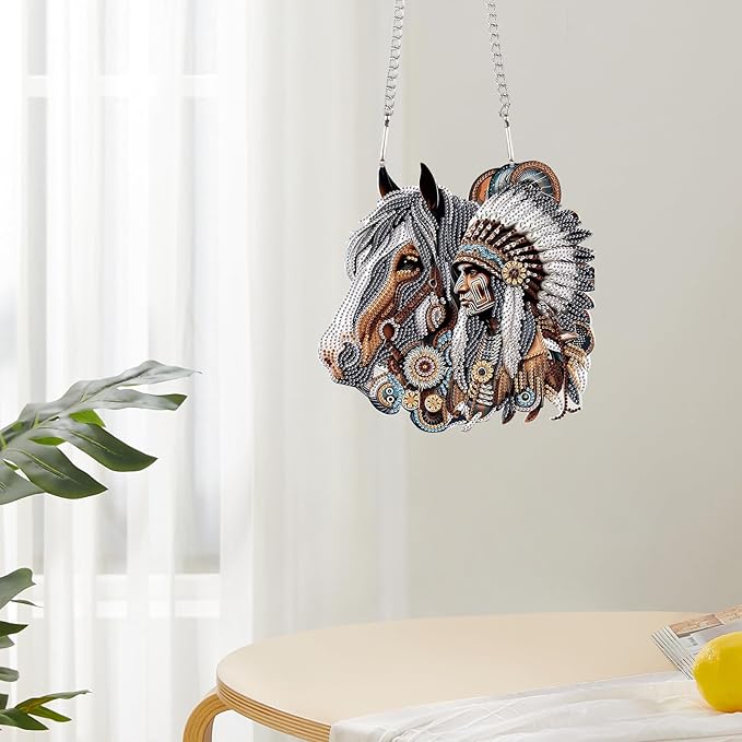 JZHYOAN HoDiamond Art Window Pendants Home Garden Wall Hanging Kits Acrylic Ornaments Craft Kits Crystal Art Diamond Painting Arts Hanging Kit Wind Chimes with Diamonds Cross Stitch Ornament