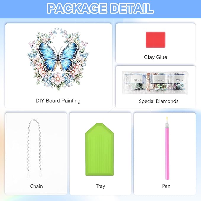 QENSPE Diamond Art Hanging Kits for Adults, 5D Blue Butterfly Special Shape Diamond Paingting Ornaments Kits with Chain, DIY Crystal Window Pendants for Home Garden Wall Decor Double Sided 8X8 inch