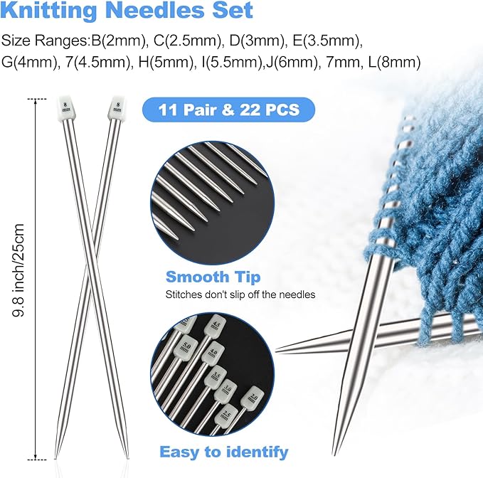 Katech Knitting Needles Set for Beginners, 9 Pairs Circular Knitting Needles Set and 22 Pcs Single Pointed Knitting Needle Set with Tote Bag Knitting Accessories Knit Supplies