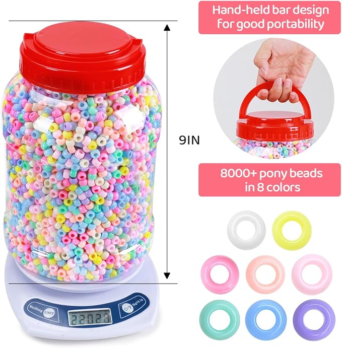 eppingwin 8000+pcs wholesale large pony beads (6x9 mm) bucket, easy storage kandi bead bulk, beads for jewelry making, crafts (macaron)