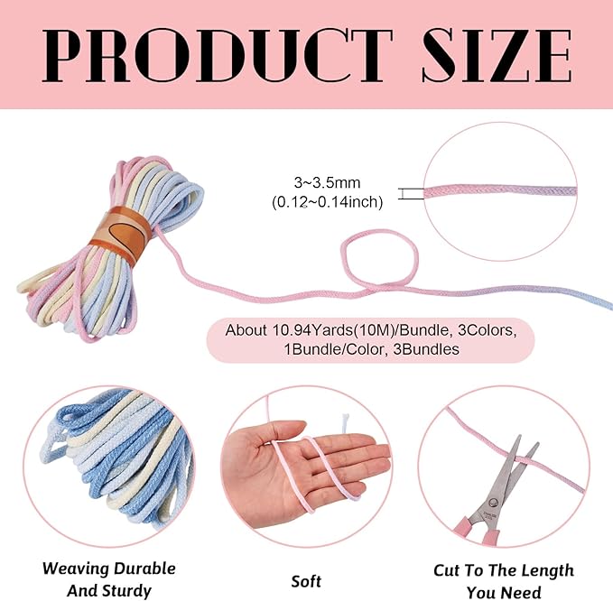 98.46 Feet Colorful 3-3.5mm Macrame Cord Twisted Soft Macrame Rope Segment Dyed Decorative Cord Sewing Twine Craft Thread for DIY Crafts Knitting Plant Hangers Christmas Wedding Decoration