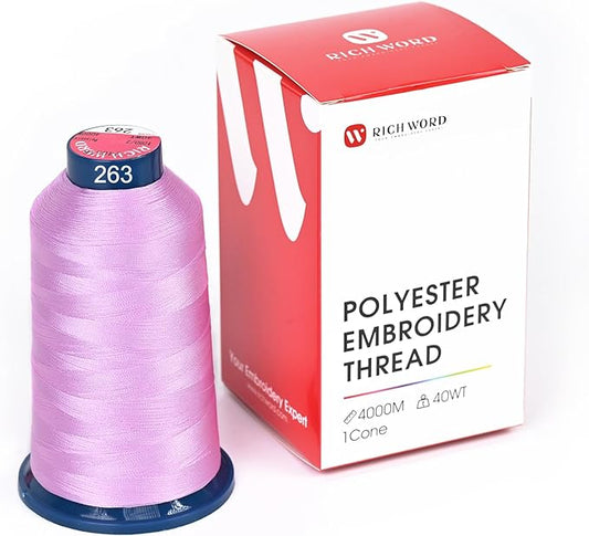 Poolin Embroidery Machine Thread Richword Selected Purple 4000M 40WT Polyester Embroidery Thread – Smooth, Strong Single Spool for Home & Commercial Machines 0263