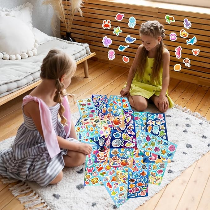 36 sheets ocean stickers for kids, 700+ under the sea fish animal stickers for scrapbooking, water bottles, kids party favors,crafts decorations