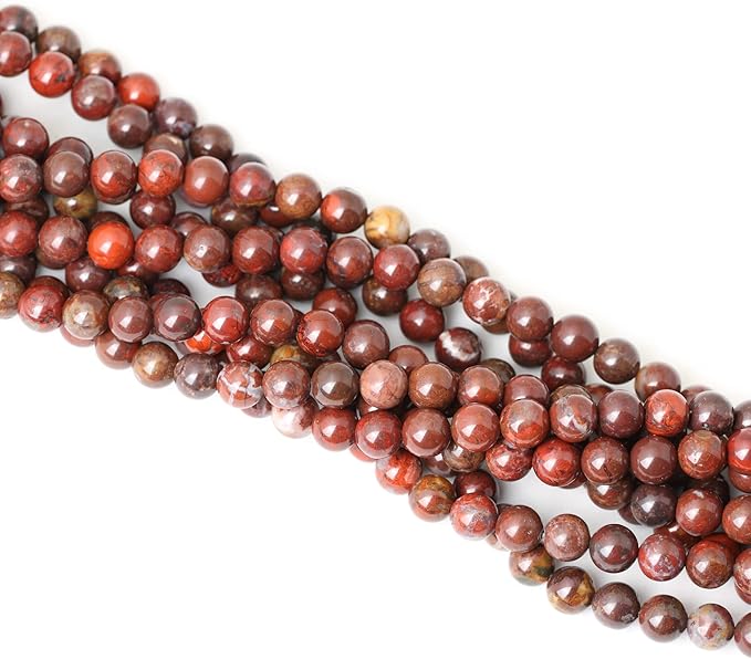 cheavian 45pcs 8mm natural red brecciated jasper gemstone round loose beads stone beads for jewelry making diy 1 strand 15"